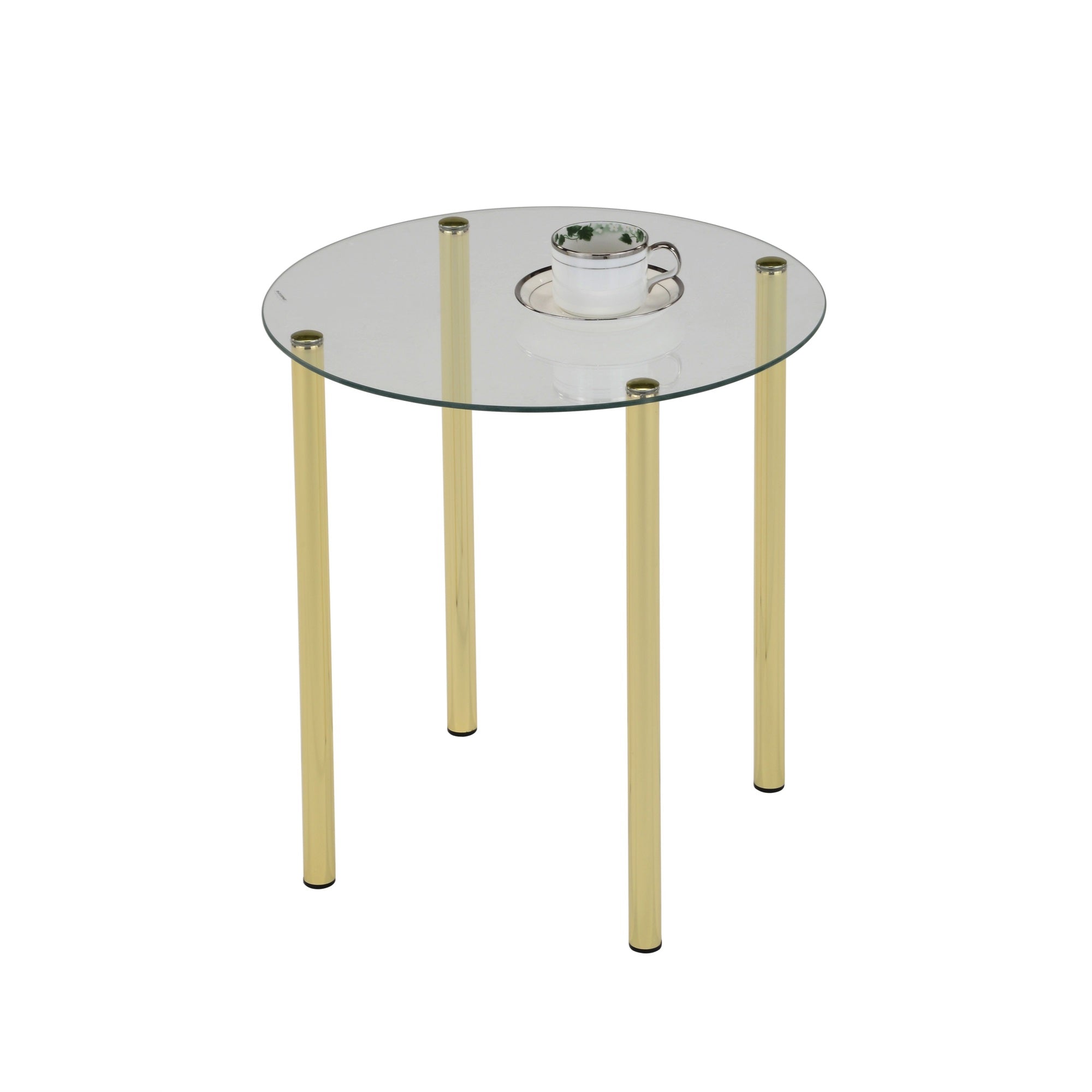 Worcester 18 Round Modern Accent Side End Table, Brass Metal & Glass