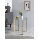 Worcester 18 Round Modern Accent Side End Table, Brass Metal & Glass