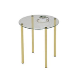 Worcester 18 Round Modern Accent Side End Table, Brass Metal & Glass