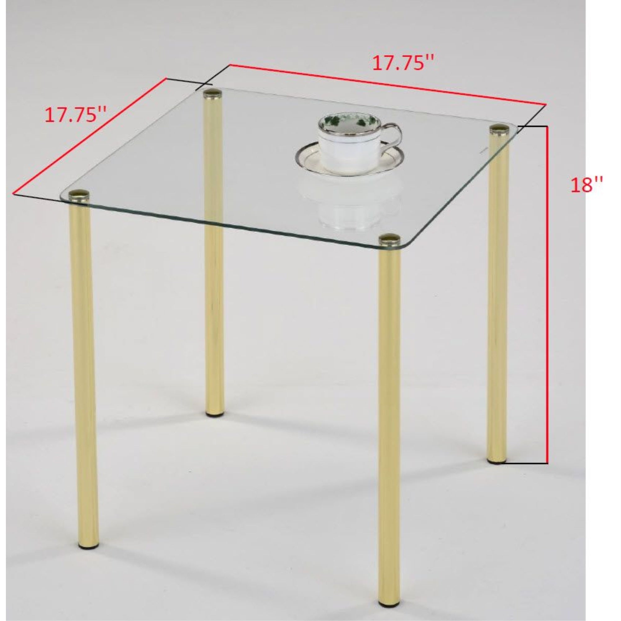 Worcester 18 Square Modern Accent Side End Table, Brass Metal & Glass