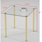 Worcester 18 Square Modern Accent Side End Table, Brass Metal & Glass
