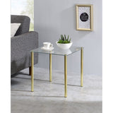 Worcester 18 Square Modern Accent Side End Table, Brass Metal & Glass