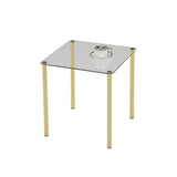 Worcester 18 Square Modern Accent Side End Table, Brass Metal & Glass