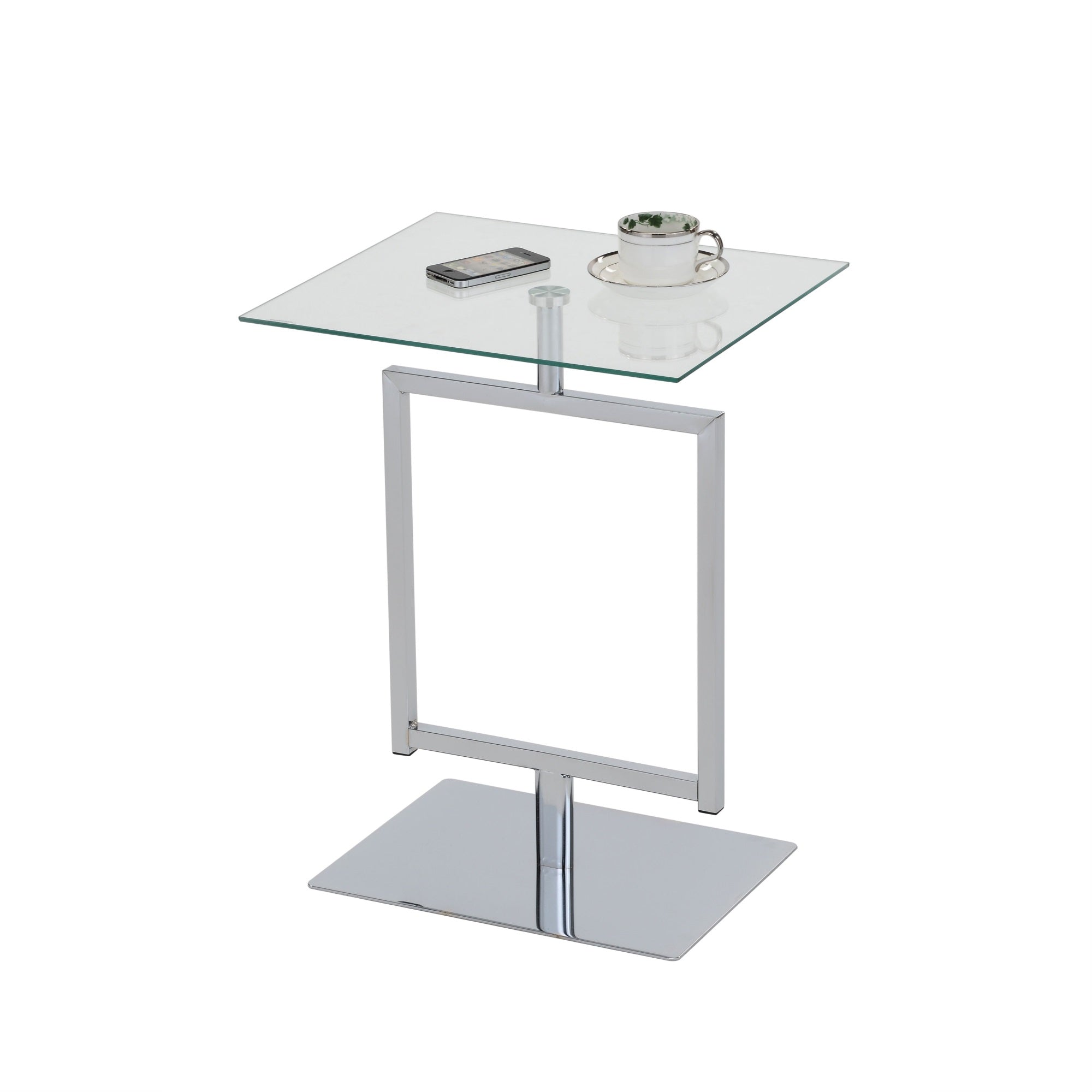 Doolins Modern Accent Side End Table, Chrome Metal Frame & Tempered Glass Top