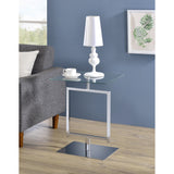 Doolins Modern Accent Side End Table, Chrome Metal Frame & Tempered Glass Top