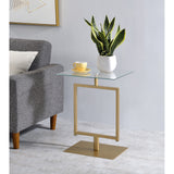 Doolins Modern Accent Side End Table, Gold Metal Frame & Tempered Glass Top