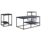 Nibley 3 Piece Occasional Table Set With Storage, Pewter Wood Top & Black Metal Frame (Cocktail Coffee Table & 2 End Tables)