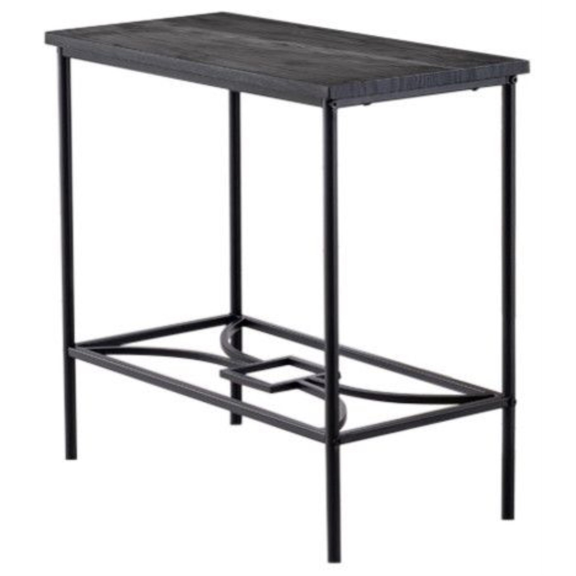 Murten Accent Side Table, Black Metal Frame & Wood Top, Transitional