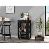 Tuhome Blosson Kitchen Cart, One Drawer, Two Open Shelves, Rack, Four Caster Wheels-Black-Light Oak, For Kitchen Room