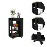 Tuhome Blosson Kitchen Cart, One Drawer, Two Open Shelves, Rack, Four Caster Wheels-Black-Light Oak, For Kitchen Room