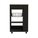 Tuhome Blosson Kitchen Cart, One Drawer, Two Open Shelves, Rack, Four Caster Wheels-Black-Light Oak, For Kitchen Room