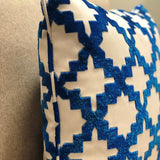 Plutus Velvety French Medallion Blue And Off White Geometric Luxury Throw Pillow Double Sided 26 X 26