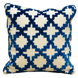 Plutus Velvety French Medallion Blue And Off White Geometric Luxury Throw Pillow Double Sided 20 X 20