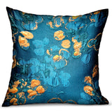 Plutus Bronze Blossom Blue Floral Luxury Throw Pillow Double Sided 22 X 22