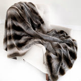 Plutus Fancy Gray Silver Chinchilla Faux Fur Handmade Luxury Throw Blanket 114L X 120W King