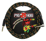Pig Hog ''Rasta Stripes'' Woven Jacket Tour Grade Instrument Cable, 20-Foot Right Angle