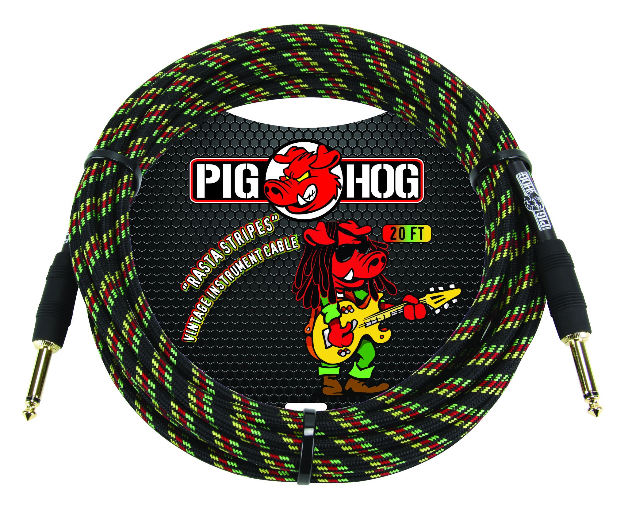 Pig Hog ''Rasta Stripes'' Woven Jacket Tour Grade Instrument Cable, 20-Foot