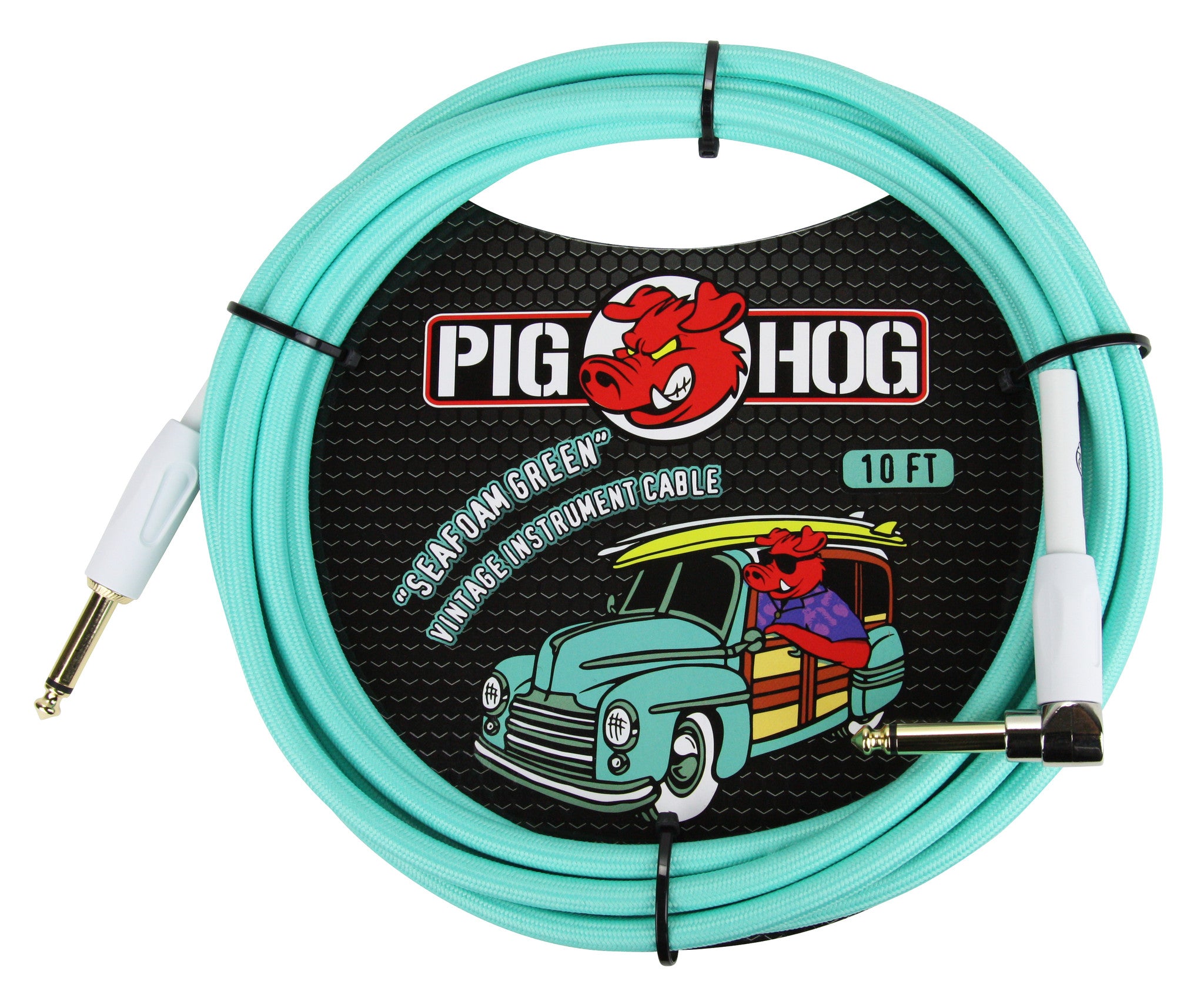 Pig Hog ''Seafoam Green'' Woven Jacket Tour Grade Instrument Cable, 20-Foot Right Angle