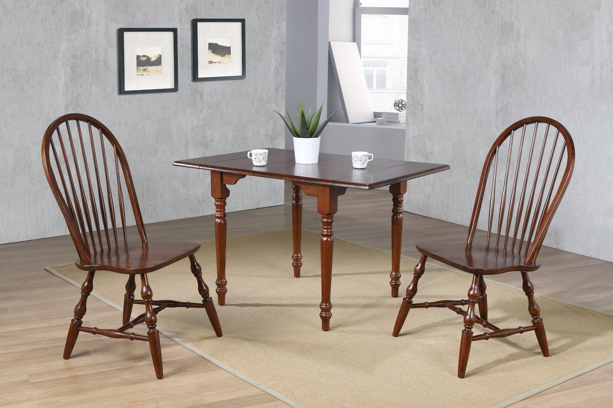Sunset Trading Andrews 3 Piece 48 Rectangular Dining Set | Expandable Drop Leaf Table | Chestnut Brown Wood | Spindleback Chai