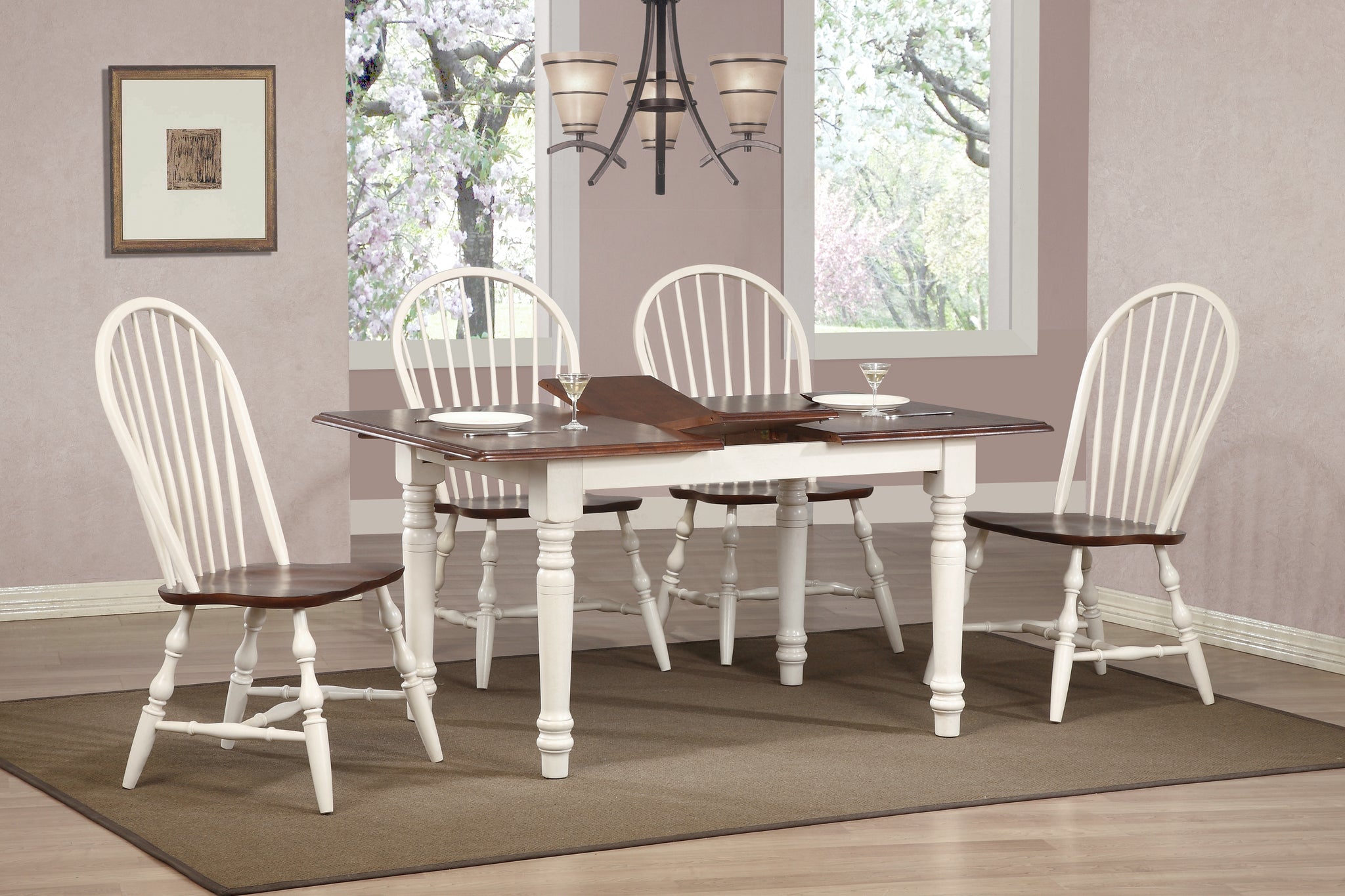Sunset Trading Andrews 5 Piece 60 Rectangular Extendable Dining Set | Butterfly Leaf Table | Spindleback Chairs | Antique Whit