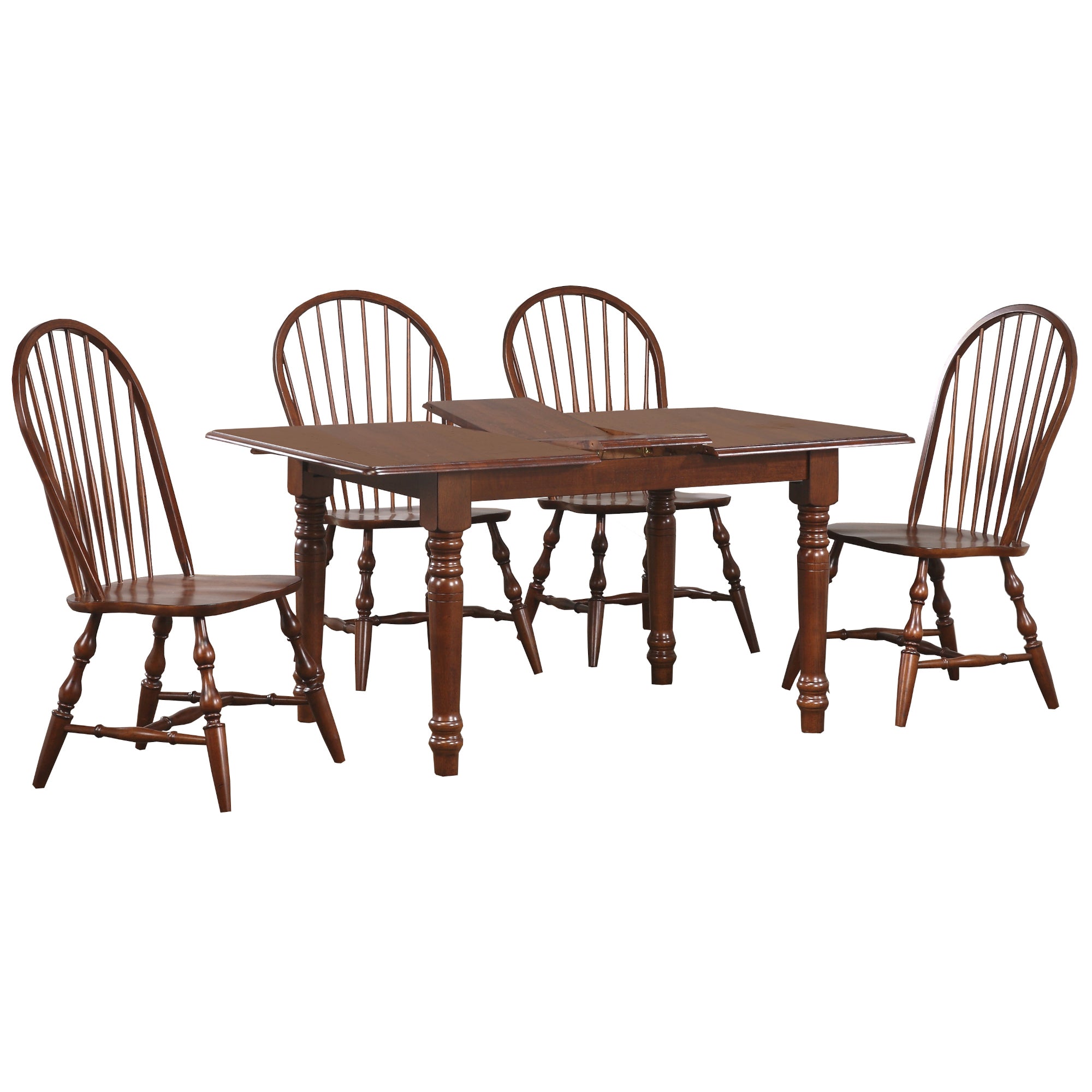 Sunset Trading Andrews 5 Piece 60 Rectangular Extendable Dining Set | Butterfly Leaf Table | Windsor Spindleback Chairs | Ches