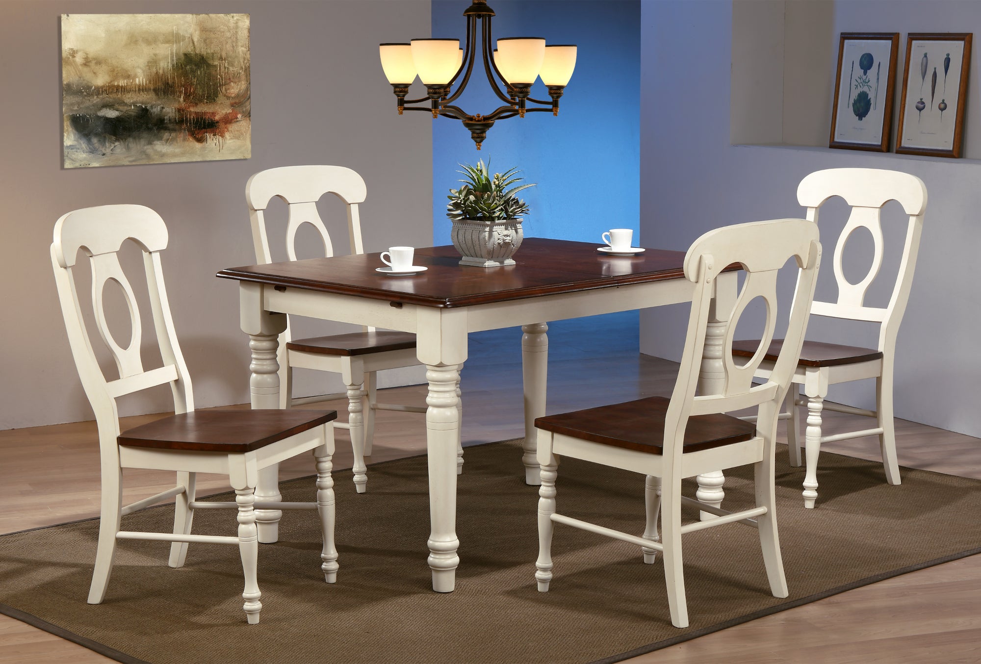 Sunset Trading Andrews 5 Piece 60 Rectangular Extendable Dining Set | Butterfly Leaf Table | Napoleon Chairs | Antique White/C