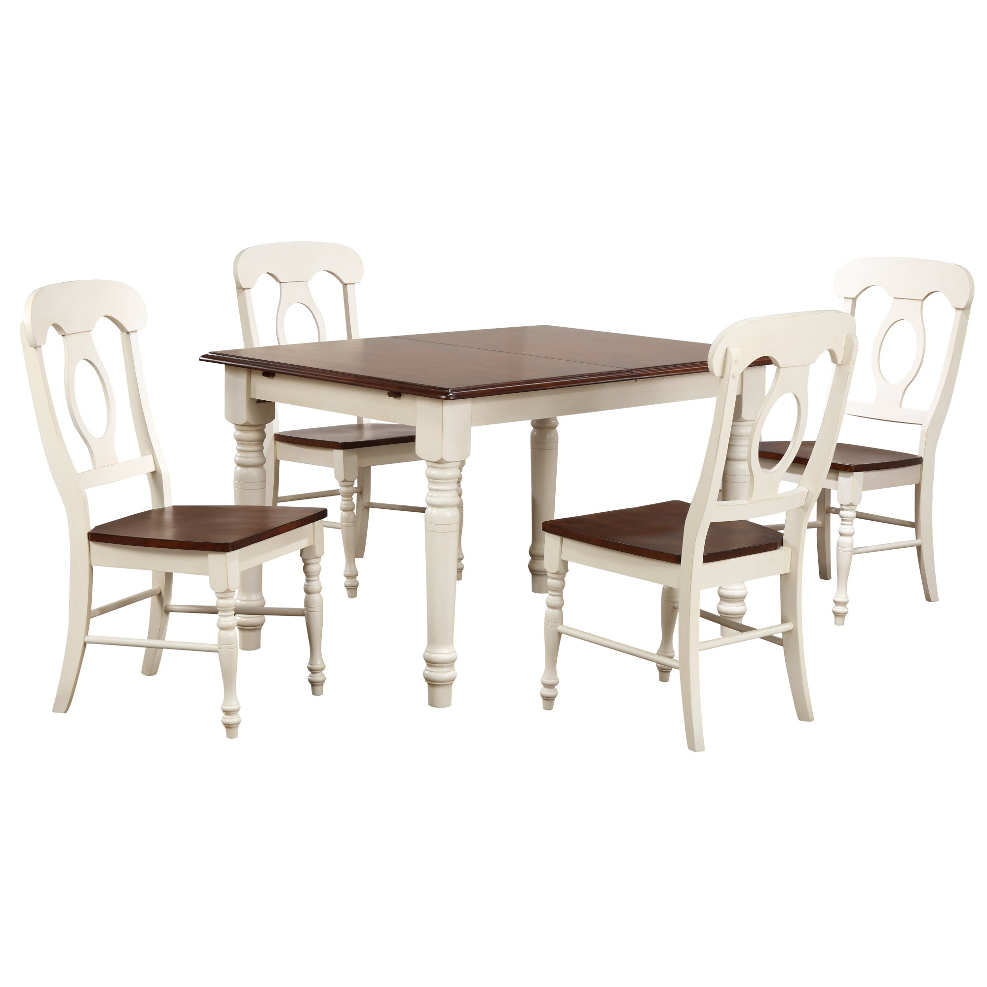 Sunset Trading Andrews 5 Piece 60 Rectangular Extendable Dining Set | Butterfly Leaf Table | Napoleon Chairs | Antique White/C