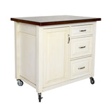 Sunset Trading Andrews Kitchen Cart | Three Drawers | Adjustable Shelf Cabinet | Distressed Antique White And Chestnut