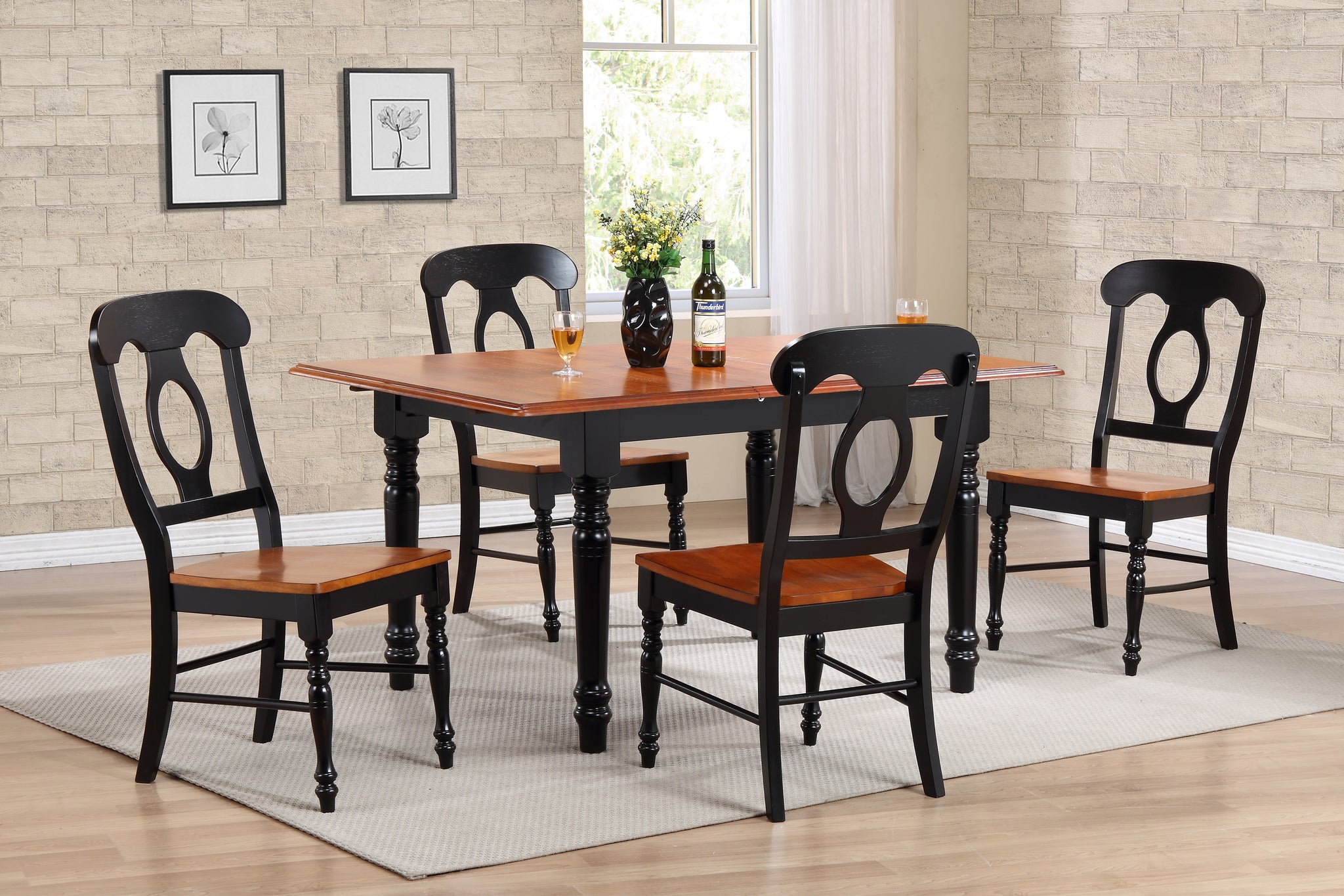 Sunset Trading Selections 5 Piece 60 Rectangular Extendable Dining Set | Napoleon Chairs | Butterfly Leaf Table | Cherry/Antiq