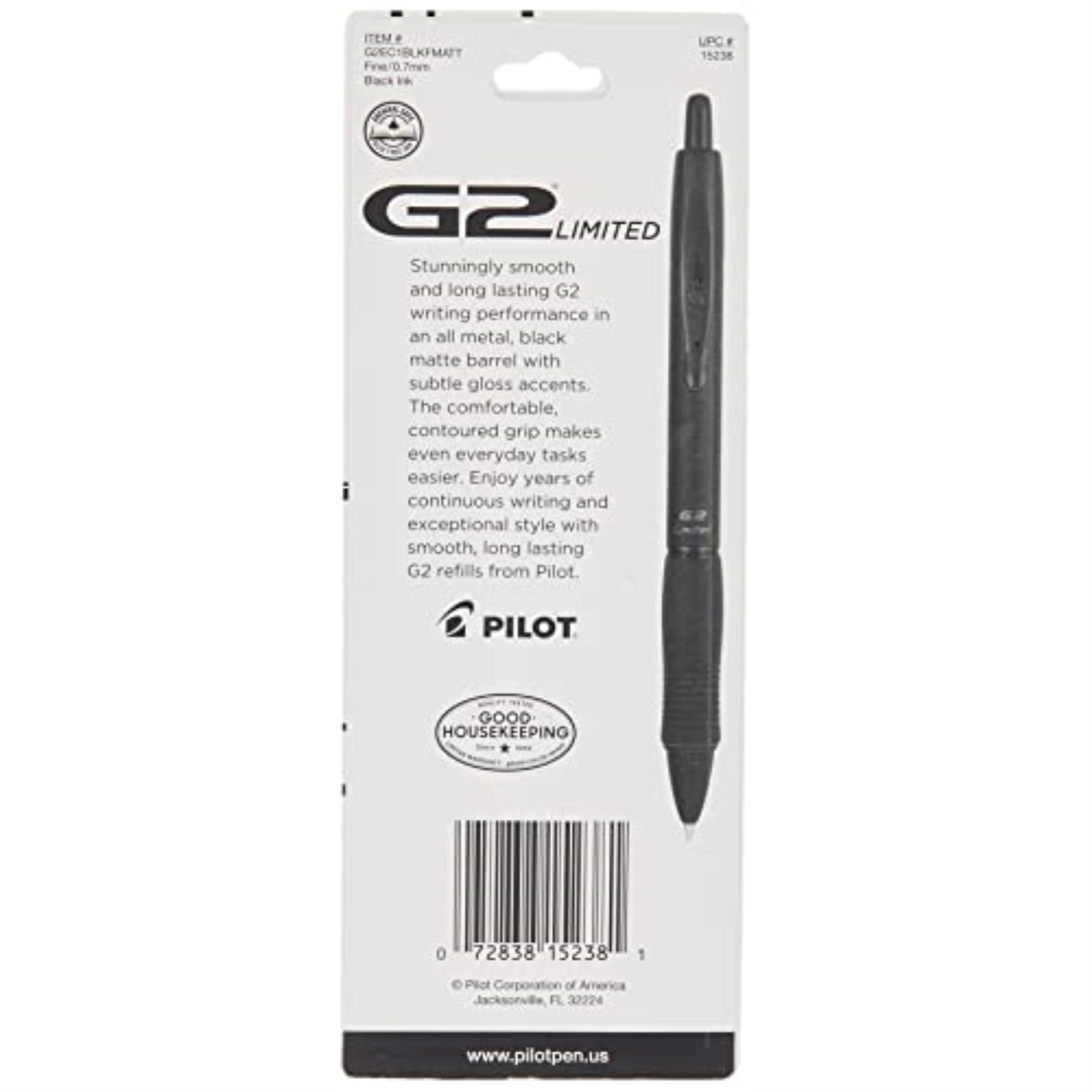 Pilot G2 Limited Premium Gel Ink Pen, Fine Point, Matte Black Barrel, Black Ink, 1 Count (15238)