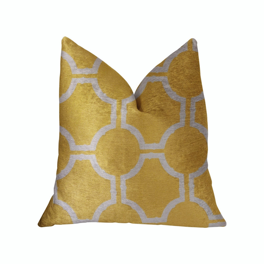 Plutus Honeycomb Yellow And Beige Luxury Throw Pillow