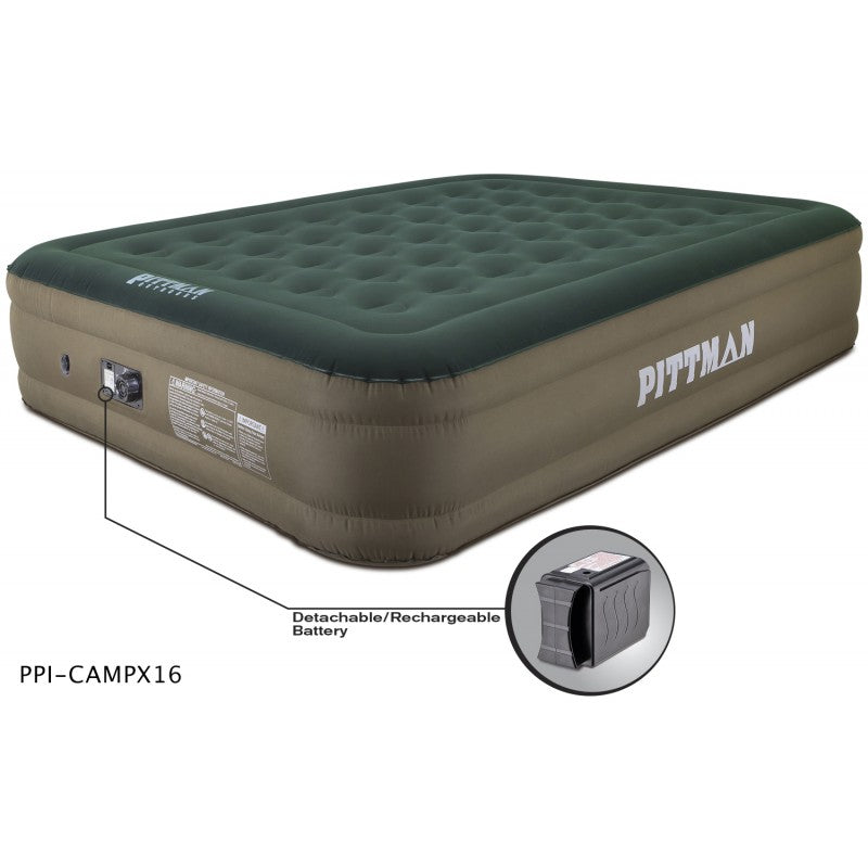 Queen Fabric Ultimate 16 Air Mattress With Built-In Rechargeable Battery Air Pump. Premium Fabric Outdoor Camping Air Mattres