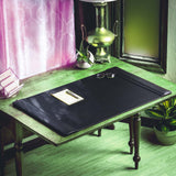 Black Leather Side-Rail Desk Pad/Desk Protector, 38 X 24