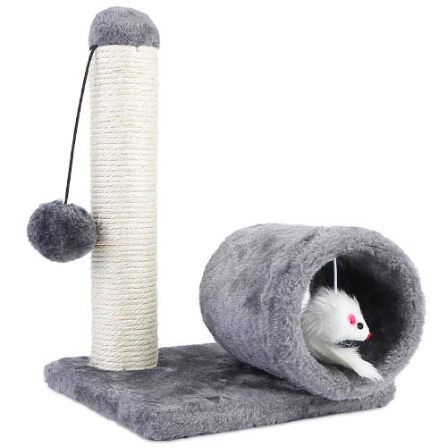 Cat Scratching Post Cat Kitten Sisal Scratch Post Toy W/ Tunnel & Lifelike Mouse Toy Pet Activity Play Fun
