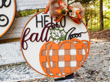 3D HELLO fall with Buffalo Plaid Pumpkin Door Hanger Unfinished Kit