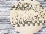 MERRY Christmas Holly Buffalo Plaid Door Hanger Unfinished Kit