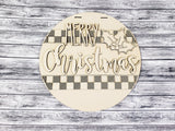 MERRY Christmas Holly Buffalo Plaid Door Hanger Unfinished Kit