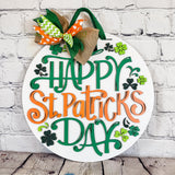 Happy St Patrick's Day Clover and Hat Wreath Door Hanger