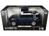 Land Rover Defender 110 Blue Metallic with White Top and Roof Rack 1/18 Diecast Model Car by Heimanba