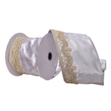 Vickerman 4 x 5 Yards Silver with Gold Embroidery OneSide Wired Edge Christmas Ribbon.