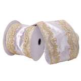 Vickerman 4 x 5 Yards Silver with Gold Embroidery TwoSided Wired Edge Christmas Ribbon.