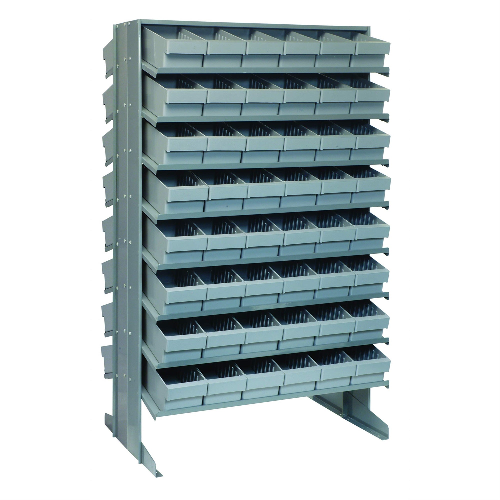 Pick Rack, Slopped, Double Sided, 24L X 36W X 60H, 800 Lbs. Capacity, (16) Shelves Configuration, Includes: (96) Qed601 Gray Bin