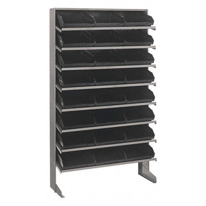 Pick Rack, Slopped, Single Sided, 12D X 36W X 60H, 400 Lbs. Capacity, Includes: (8) Shelves And (24) Qsb109 Black Bins, Galvaniz