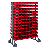 Rail Rack, Double Sided, 36L X 20W X 53H, 1500 Lbs Load Capacity, Includes: (12) Rails And (192) Qus220 Red Bins, Galvanized Ste