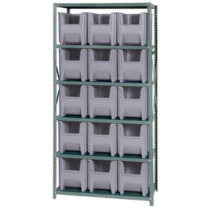 Shelving Unit, 18D X 36L X 75H, Heavy Duty, 400 Lb. Load Capacity Per Shelf, Includes: (6) Shelves And (15) Qgh600 Gray Bins, Up