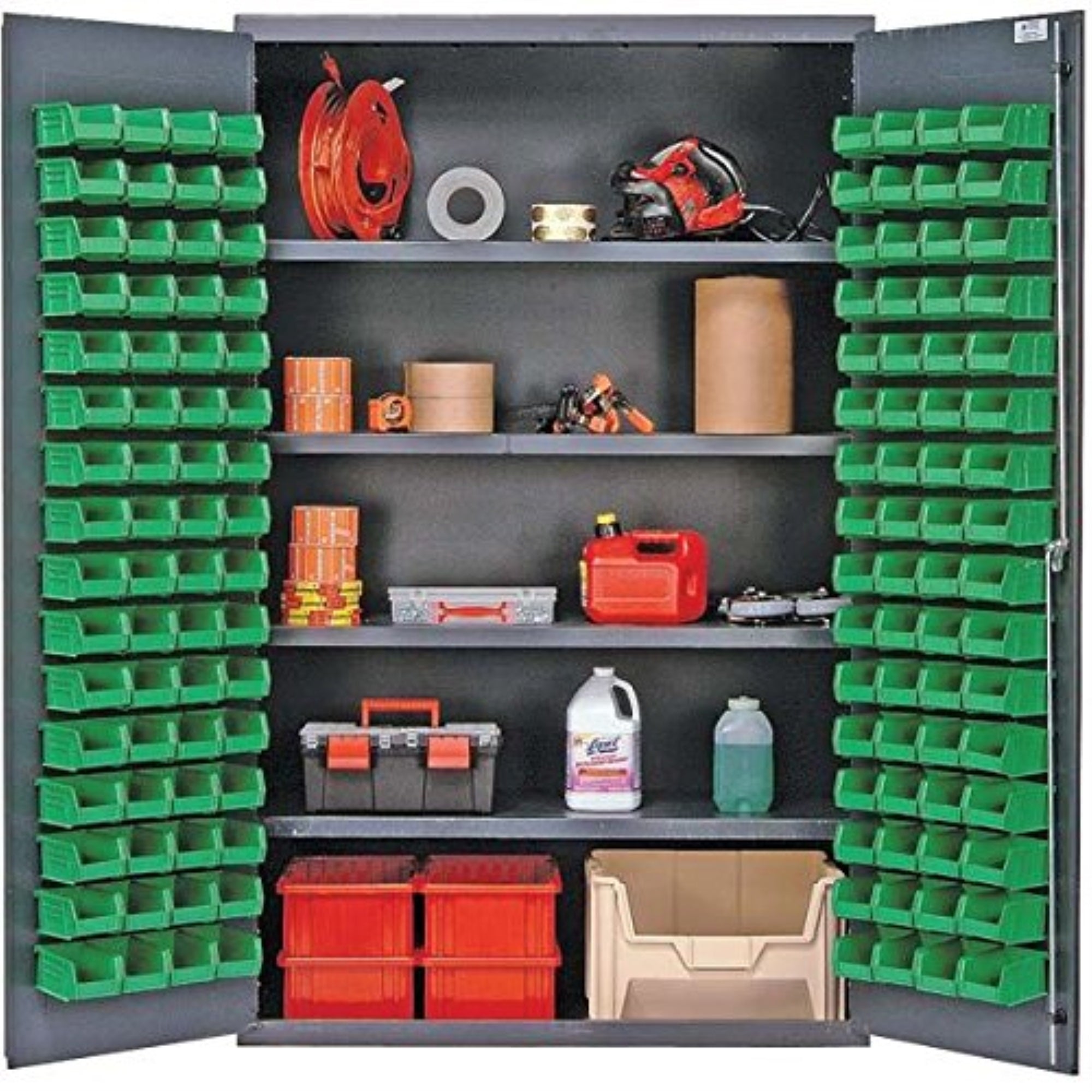 Heavy-Duty 48 Bin Cabinet, 48W X 24D X 78H, 400 Lb. Capacity Per Interior Shelf, 14 Gauge All Welded Construction, Includes: (4)