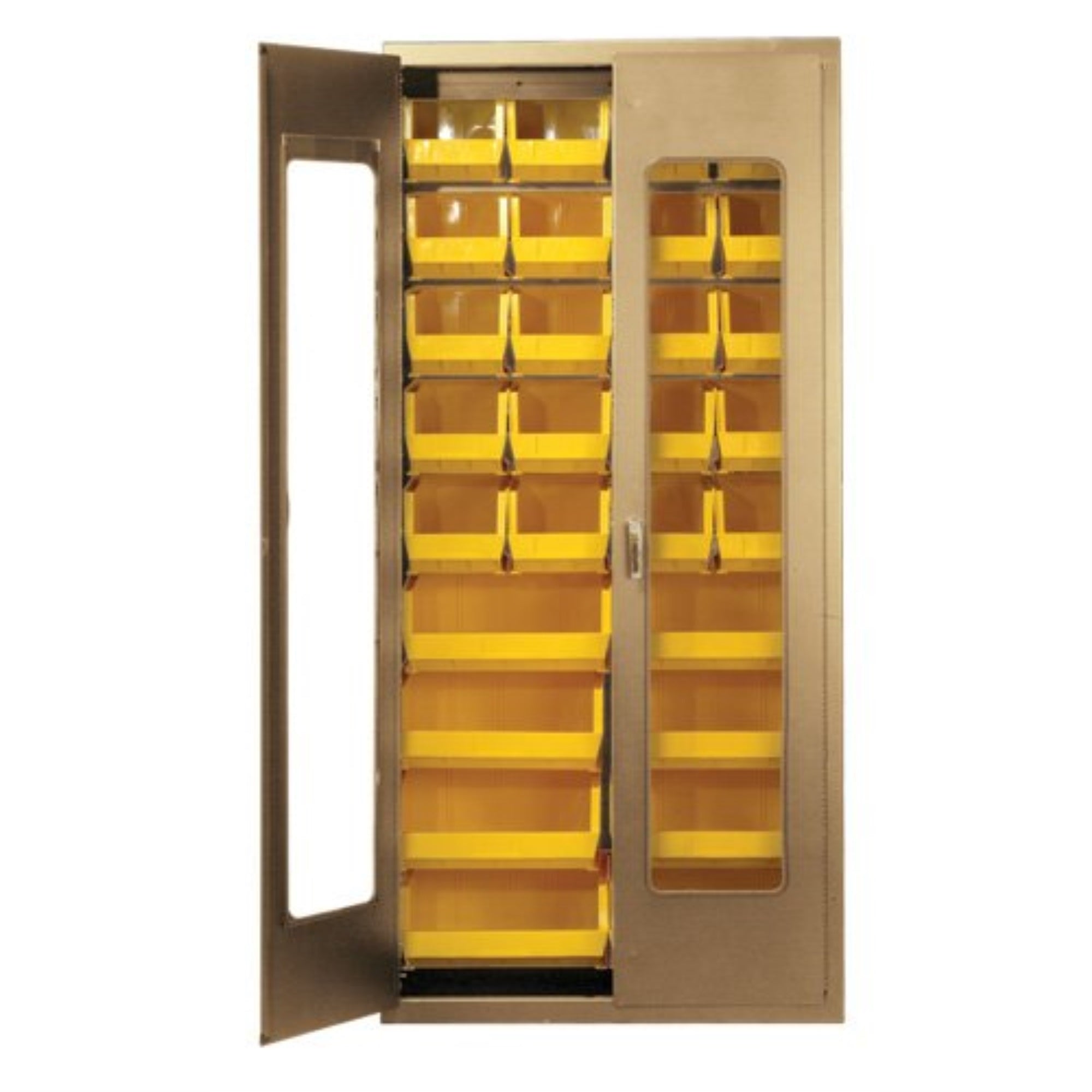 Heavy-Duty 36 Bin Cabinet, 36W X 18D X 78H, Clear Acrylic Door Model, 14 Gauge All Welded Construction, Includes: (36) Qus240 Bl