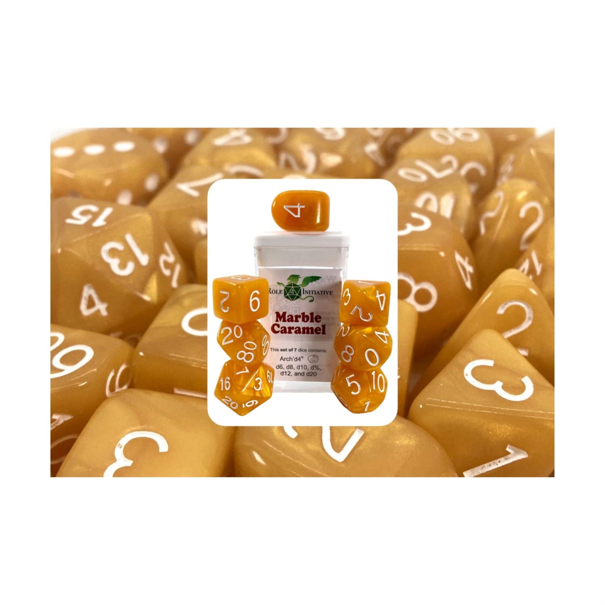 R4I Dice W/Arch'D4: Marble - Caramel (7)