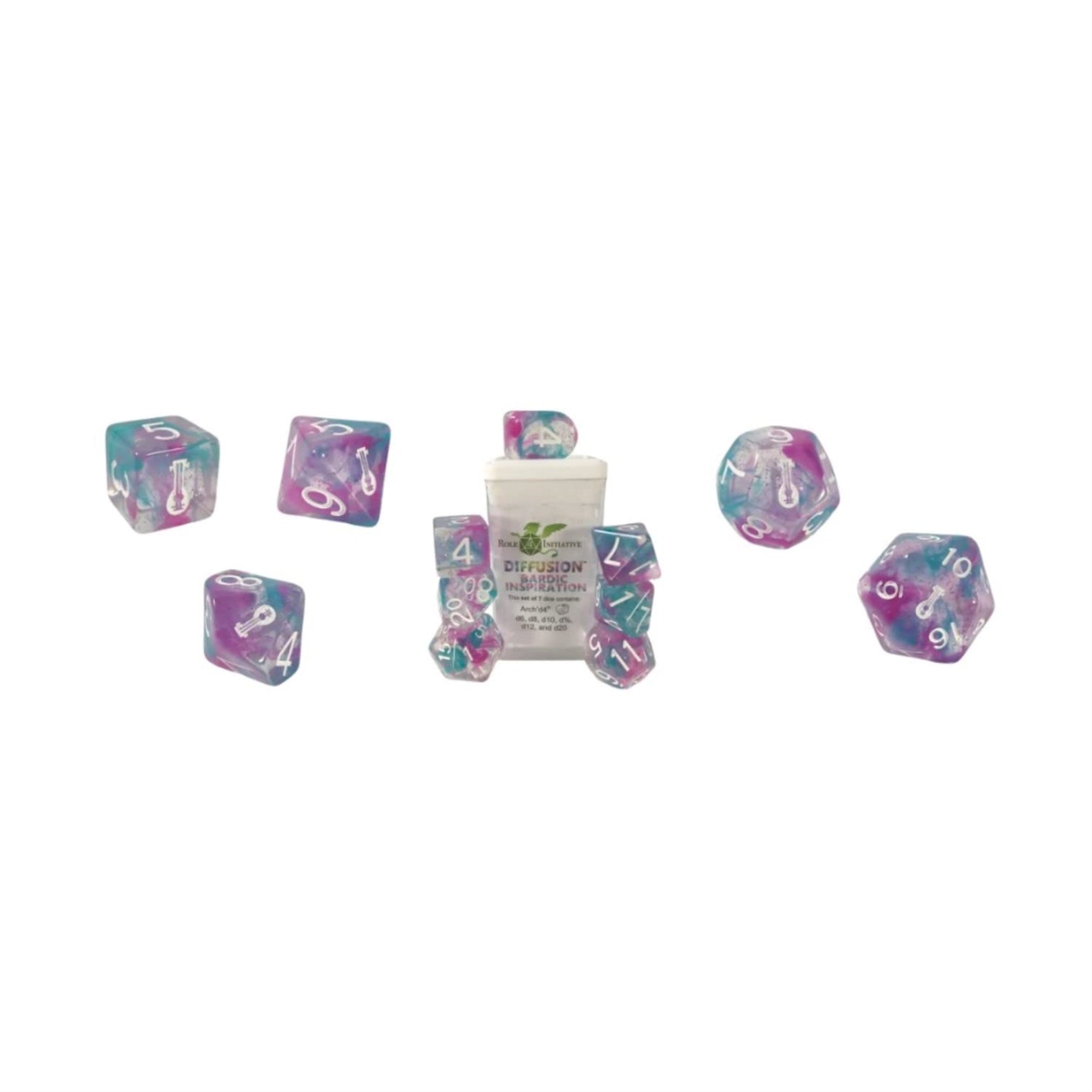Role 4 Initiative Diffusion Poly Set - Bardic Insperation W/Class Symbols (7)