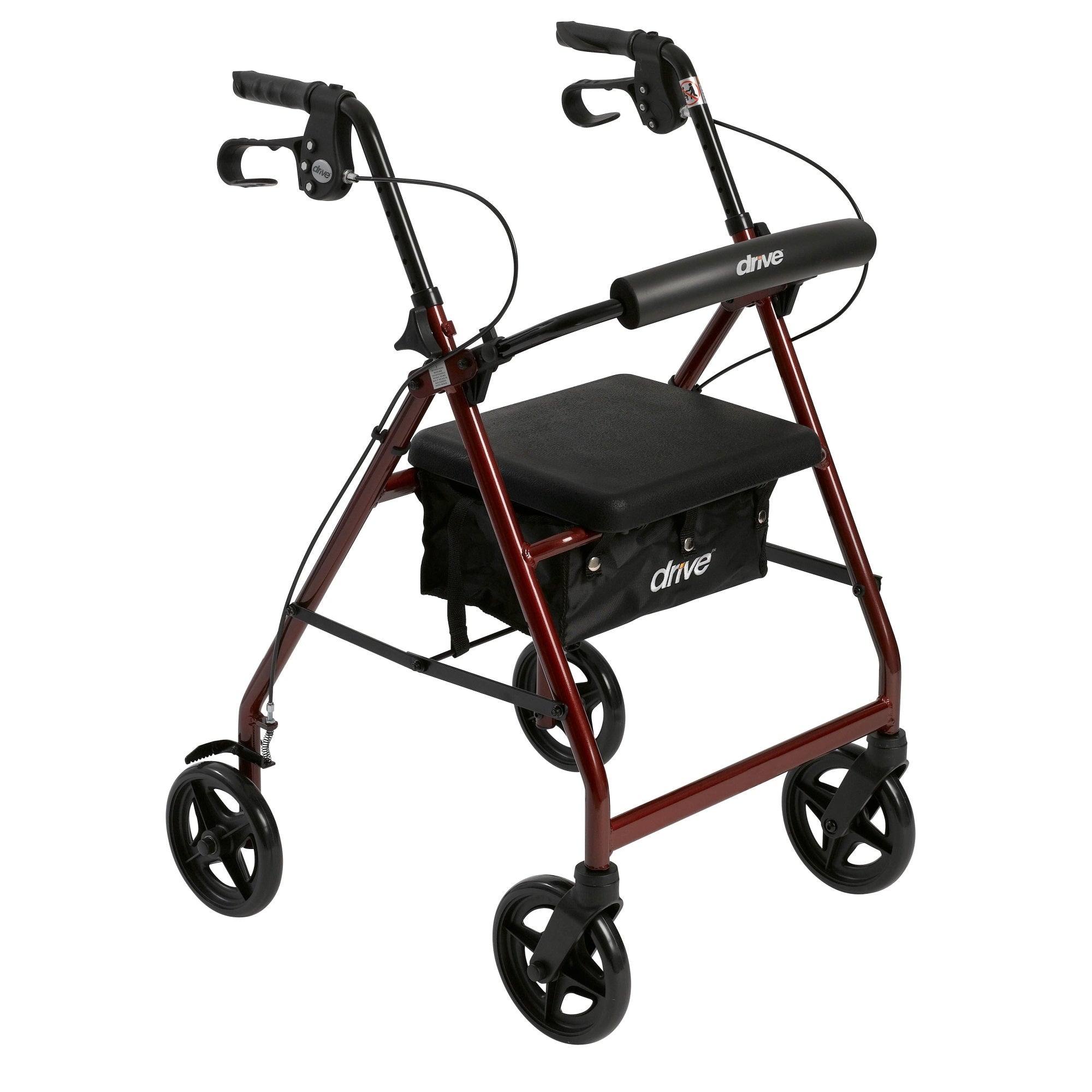 Aluminum Rollator With Fold Up And Removable Back Support And Padded Seat, Red